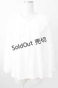 axes femme / 刺繍入りビッグカラーブラウス M ホワイト T-25-11-09-034-AX-BL-SA-ZT