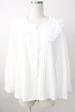 画像1: axes femme / 刺繍入りビッグカラーブラウス M ホワイト T-25-11-09-034-AX-BL-SA-ZT