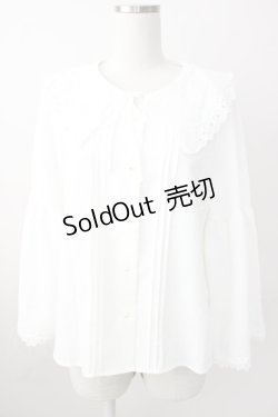 画像1: axes femme / 刺繍入りビッグカラーブラウス M ホワイト T-25-11-09-034-AX-BL-SA-ZT