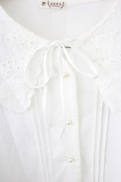 画像3: axes femme / 刺繍入りビッグカラーブラウス M ホワイト T-25-11-09-034-AX-BL-SA-ZT