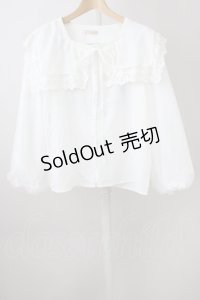 axes femme POETIQUE / レースセーラー襟&チュール袖ブラウス M ホワイト T-25-11-09-036-AX-BL-SA-ZT