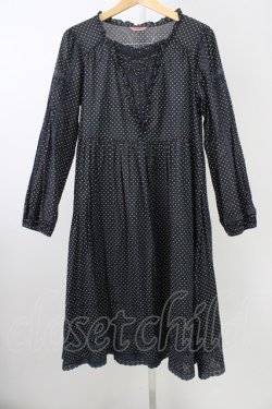 画像1: PINK HOUSE / ドット長袖ワンピース  ブラック T-25-11-09-040-LO-OP-SA-ZT
