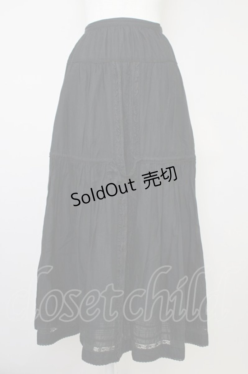 画像1: 【SALE】PINK  HOUSE / フロント縦レース&裾ピンタックスカート  黒 T-25-11-09-045-LO-SK-SA-ZT357 (1)
