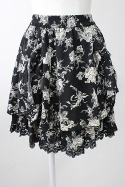 画像1: axes femme / エンジェルローズプリントスカート  黒Ｘ白 T-25-11-09-051-AX-SK-SA-ZT