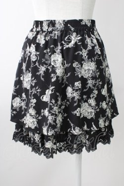 画像2: axes femme / エンジェルローズプリントスカート  黒Ｘ白 T-25-11-09-051-AX-SK-SA-ZT