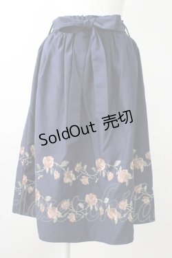 画像1: axes femme / ばら刺繍フレアスカート M 紺 T-25-11-09-053-AX-SK-SA-ZT