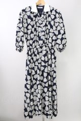 INGEBORG / ドットリボン総柄シャツワンピース  黒Ｘ白 T-25-11-09-009-LO-OP-SA-ZT504