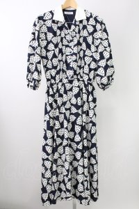 INGEBORG / ドットリボン総柄シャツワンピース  黒Ｘ白 T-25-11-09-009-LO-OP-SA-ZT504