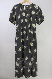 PINK HOUSE / 麦わらドット半袖ワンピース  黒Ｘアイボリー T-25-11-09-010-LO-OP-SA-ZT504