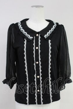 画像1: axes femme POETIQUE / 袖シフォン襟付きプルオーバー M ブラック T-25-11-09-013-AX-TO-SA-ZT