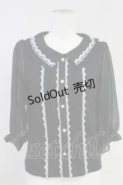 画像1: axes femme POETIQUE / 袖シフォン襟付きプルオーバー M ブラック T-25-11-09-013-AX-TO-SA-ZT