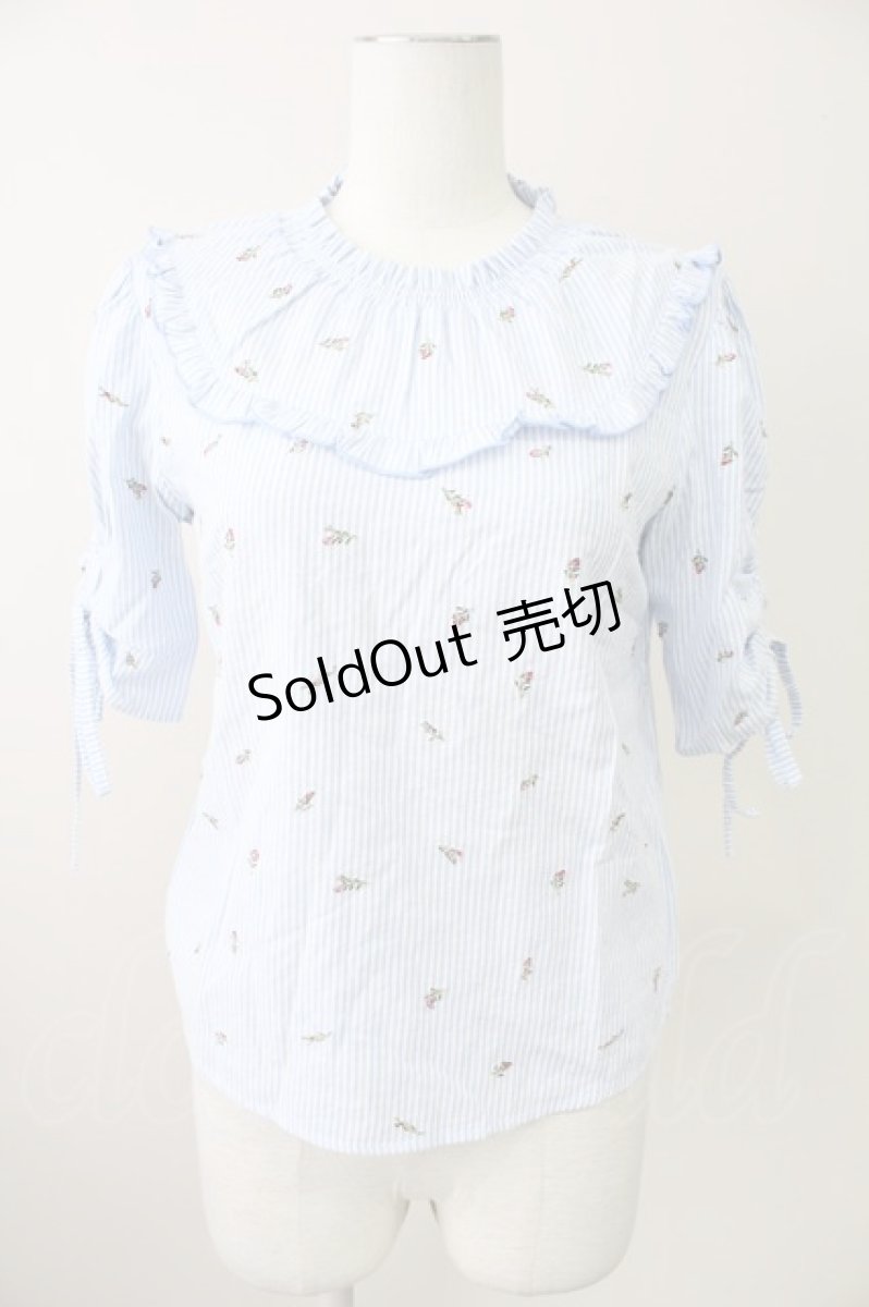 画像1: 【SALE】axes femme POETIQUE / ストライプローズブラウス M サックス T-25-11-09-002-AX-BL-SA-ZH (1)