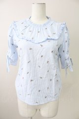 axes femme POETIQUE / ストライプローズブラウス M サックス T-25-11-09-002-AX-BL-SA-ZT505