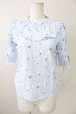 画像1: 【SALE】axes femme POETIQUE / ストライプローズブラウス M サックス T-25-11-09-002-AX-BL-SA-ZH (1)