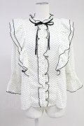 axes femme POETIQUE / ドット配色リボンフリルブラウス M ホワイト T-25-11-09-015-AX-BL-SA-ZT