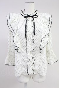 axes femme POETIQUE / ドット配色リボンフリルブラウス M ホワイト T-25-11-09-015-AX-BL-SA-ZT509