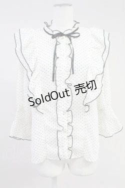 画像1: 【SALE】axes femme POETIQUE / ドット配色リボンフリルブラウス M ホワイト T-25-11-09-015-AX-BL-SA-ZT509