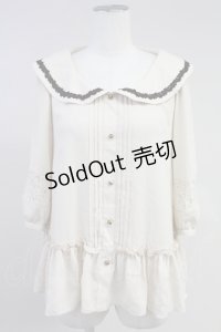 axes femme / 丸襟タックチュニック M ベージュ T-25-11-09-019-AX-TO-SA-ZT