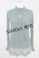 axes femme / 巻き薔薇レースハイネックカットソー  グリーン T-25-11-09-020-AX-TO-SA-ZT