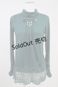 axes femme / 巻き薔薇レースハイネックカットソー  グリーン T-25-11-09-020-AX-TO-SA-ZT