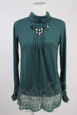 画像1: axes femme / 巻き薔薇レースハイネックカットソー  グリーン T-25-11-09-020-AX-TO-SA-ZT