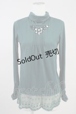 画像1: axes femme / 巻き薔薇レースハイネックカットソー  グリーン T-25-11-09-020-AX-TO-SA-ZT