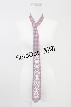 画像1: PUTUMAYO / トランプうさぎダイヤ柄ネクタイ  ピンクＸ黒Ｘ白 T-25-11-14-011-PT-ZA-SA-ZT