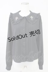 Jamie エーエヌケー / クロスモチーフ長袖ブラウス  黒 T-25-11-14-014-LO-BL-SA-ZI