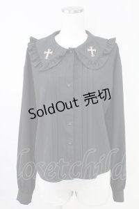 Jamie エーエヌケー / クロスモチーフ長袖ブラウス  黒 T-25-11-14-014-LO-BL-SA-ZI