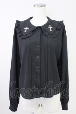 画像1: Jamie エーエヌケー / クロスモチーフ長袖ブラウス  黒 T-25-11-14-014-LO-BL-SA-ZT