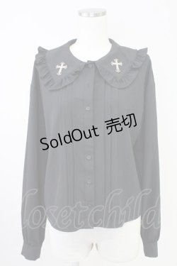 画像1: Jamie エーエヌケー / クロスモチーフ長袖ブラウス  黒 T-25-11-14-014-LO-BL-SA-ZI