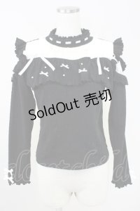 NOEMIE / ハイネックリボンパールニットトップス  黒Ｘシルバー T-25-11-14-015-LO-TO-SA-ZI