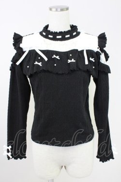 画像1: NOEMIE / ハイネックリボンパールニットトップス  黒Ｘシルバー T-25-11-14-015-LO-TO-SA-ZT