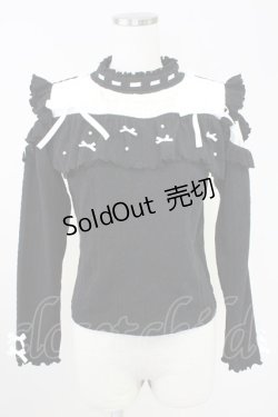 画像1: NOEMIE / ハイネックリボンパールニットトップス  黒Ｘシルバー T-25-11-14-015-LO-TO-SA-ZI