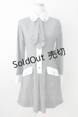 MIHO MATSUDA / ネクタイ付きワンピース  グレーＸ白 T-25-11-14-019-GO-OP-SA-ZI