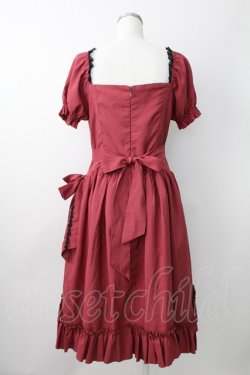 画像2: ATELIER PIERROT / 編み上げリボン半袖ワンピース  ボルドーＸ黒 T-25-11-14-021-EL-OP-SA-ZT