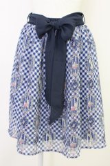 axes femme POETIQUE / フラワーフレームギンガムスカート  紺 T-25-11-14-027-AX-SK-SZ-ZI