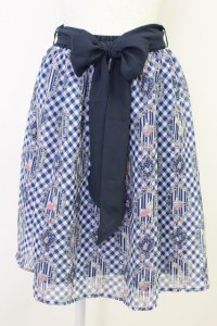axes femme POETIQUE / フラワーフレームギンガムスカート  紺 T-25-11-14-027-AX-SK-SZ-ZI