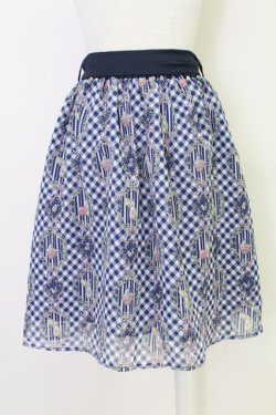 画像2: axes femme POETIQUE / フラワーフレームギンガムスカート  紺 T-25-11-14-027-AX-SK-SZ-ZT