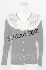 PINK HOUSE / レース襟リボンニットカーディガン  黒Ｘアイボリー T-25-11-15-025-LO-TO-SA-ZI