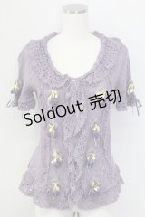 PINK HOUSE / ブルーベリーモチーフ半袖ニットカーディガン  パープル T-25-11-15-026-LO-TO-SA-ZI