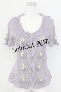 PINK HOUSE / ブルーベリーモチーフ半袖ニットカーディガン  パープル T-25-11-15-026-LO-TO-SA-ZI