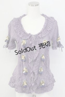 画像1: PINK HOUSE / ブルーベリーモチーフ半袖ニットカーディガン  パープル T-25-11-15-026-LO-TO-SA-ZT