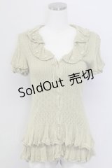 PINK HOUSE / カメリアモチーフ襟半袖ニットカーディガン  グリーン T-25-11-15-029-LO-TO-SA-ZI