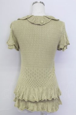 画像2: PINK HOUSE / カメリアモチーフ襟半袖ニットカーディガン  グリーン T-25-11-15-029-LO-TO-SA-ZT