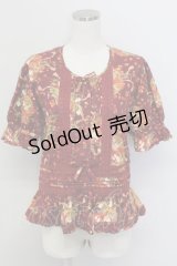 PINK HOUSE / いちごバスケット柄半袖ブラウス  ボルドー T-25-11-15-032-LO-BL-SA-ZI