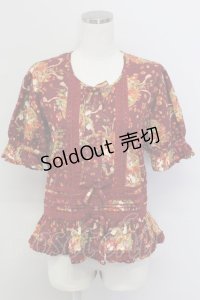 PINK HOUSE / いちごバスケット柄半袖ブラウス  ボルドー T-25-11-15-032-LO-BL-SA-ZI