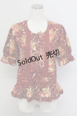 画像1: PINK HOUSE / いちごバスケット柄半袖ブラウス  ボルドー T-25-11-15-032-LO-BL-SA-ZT