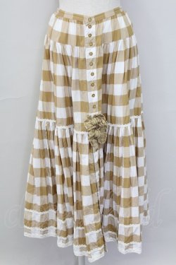 画像1: PINK HOUSE / ギンガムチェックスカート  ブラウンＸ白 T-25-11-15-043-LO-SK-SA-ZT