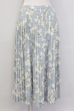 画像1: INGEBORG / 白花総柄プリーツスカート  サックス T-25-11-15-046-LO-BL-SA-ZT